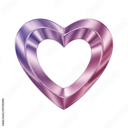 Polished metallic heart shape with gradient purple and pink hues on white background