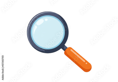 Cartoon magnifying glass with orange handle isolated on transparent background