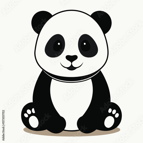 A cute panda bear sitting and looking forward with a gentle smile