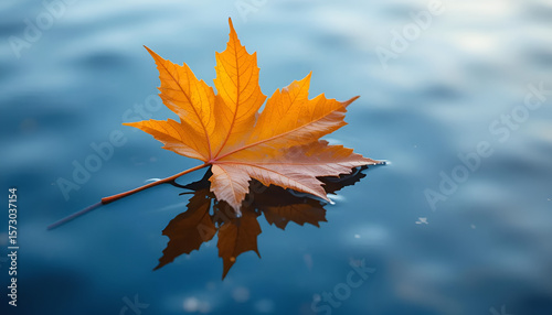 Solitude of Autumn – A Maple Leaf Floating on Still Water