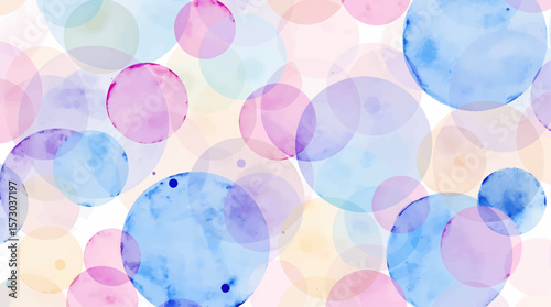  Simple watercolor geometric background. Colorful circles seamless pattern. Hand painted abstract illustration