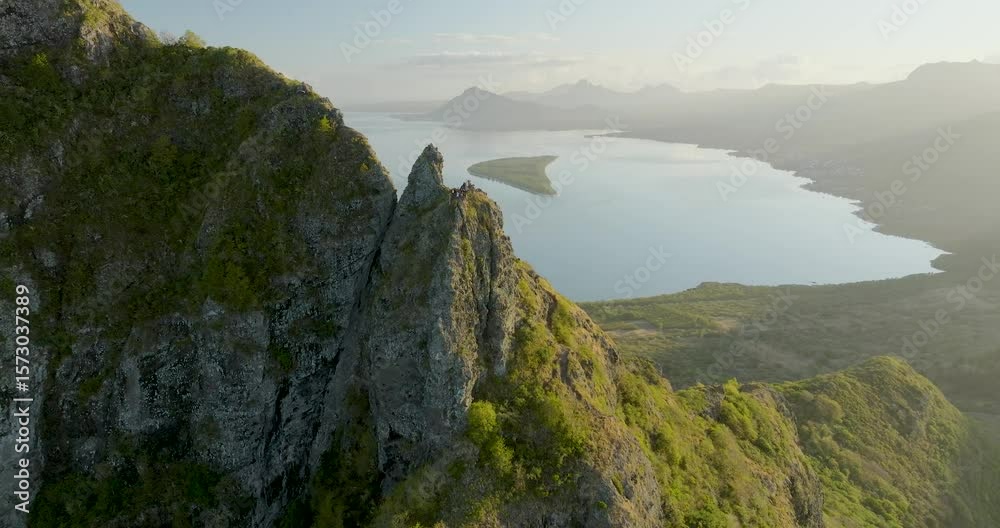 Aerial view of le mourne mountain and coast, Mauritius.