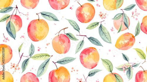 Watercolor background pattern mango on white background
