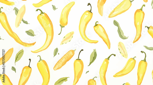Watercolor pattern yellew pepper on white background vector	