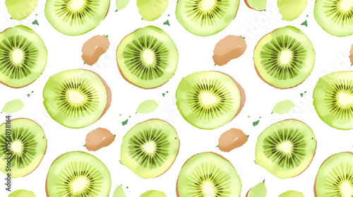 Watercolor background pattern kiwi on white background
