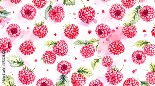 Seamless pattern watercolor raspberry