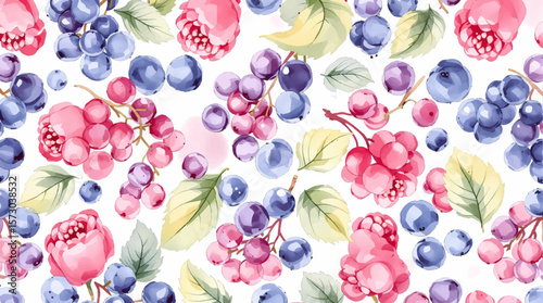 Watercolor pattern berries on white background