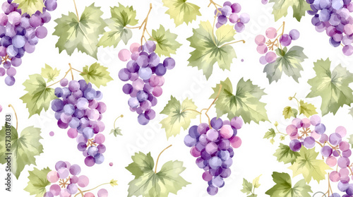 Seamless pattern with ripe watercolor grapes