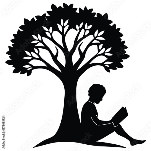 silhouette of a man sitting on a tree