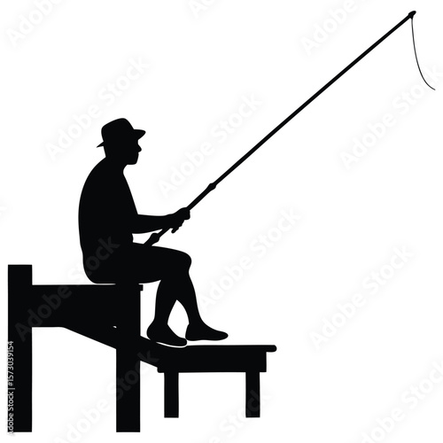 silhouette of a man fishing