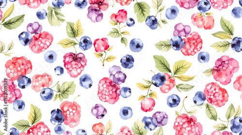 Watercolor pattern berries on white background