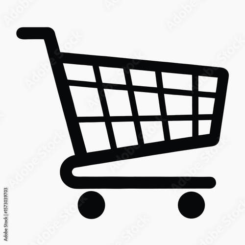 Black shopping cart silhouette with grid pattern and wheels trolley basket