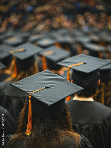 Graduates in caps and gowns at a commencement ceremony.