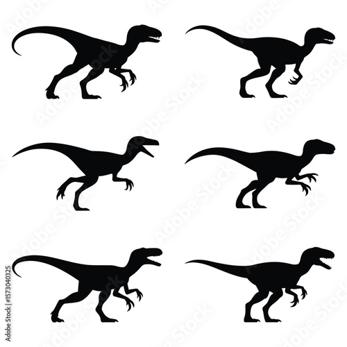 Dinosaur silhouettes in various poses prehistoric ancient