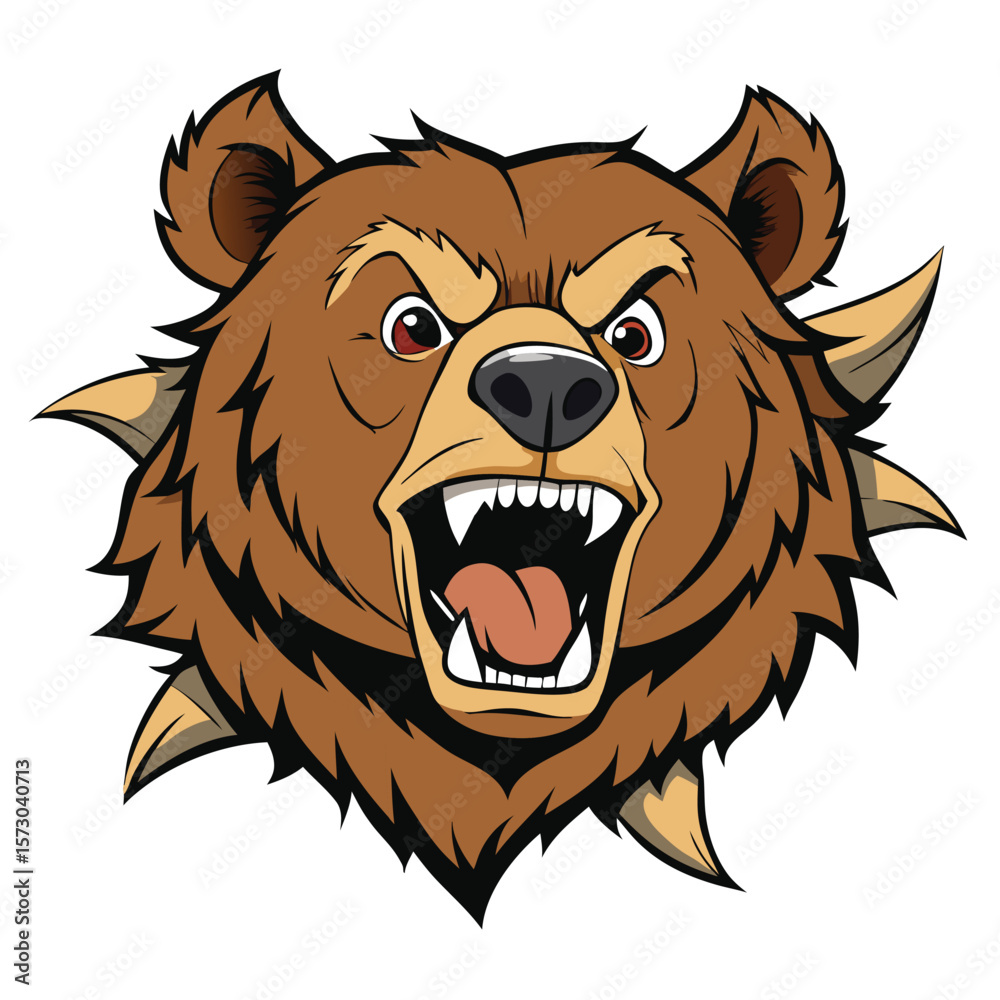 Fototapeta premium A ferocious brown bear growls with its sharp teeth showing