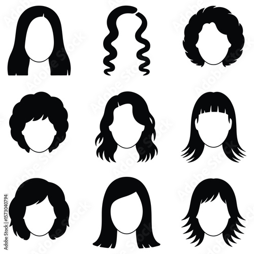 Diverse hairstyles black silhouettes white women