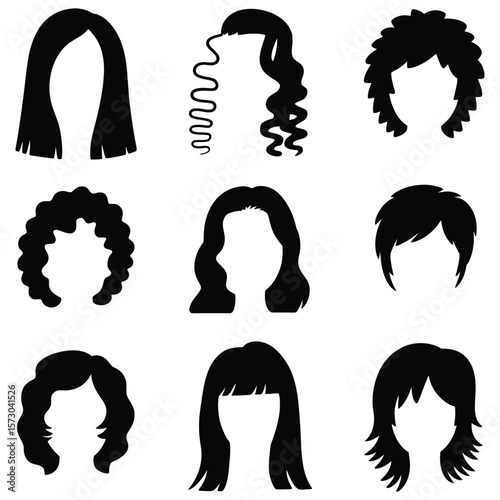 Diverse Hairstyles Silhouettes black and white long hair