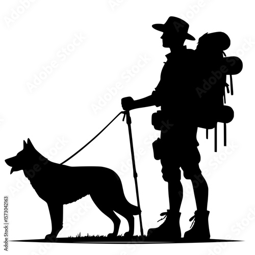 Silhouette of an adventurer with his dog