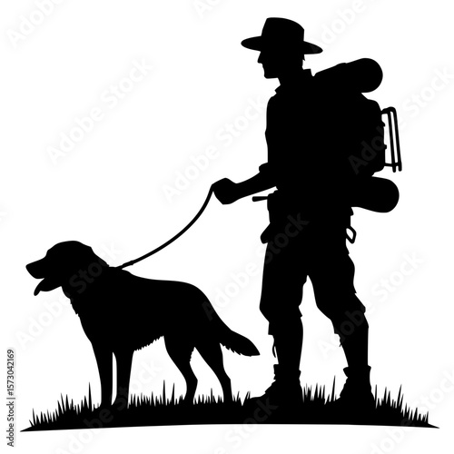 Silhouette of an adventurer with his dog