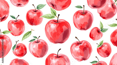 Watercolor pattern red apple white background vector	