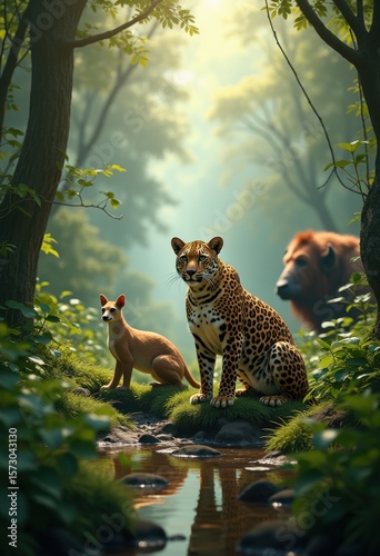 endangered species native habitat stunning wildlife living their natural environment under emphasizing biodiversity conservation, hallmark, nature, flora