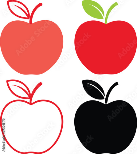Red and green apples outline and silhouette fruit black