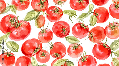 Watercolor pattern tomatoes on white background	