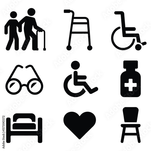 Elderly care assistance and medical symbols health