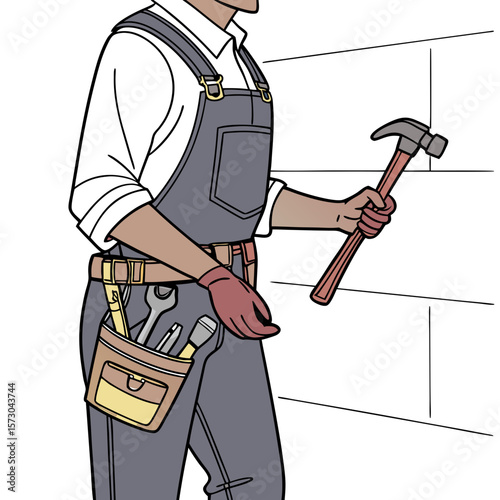construction worker with hammer and tool belt