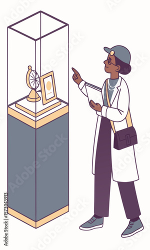 Museum visitor looking at exhibit display