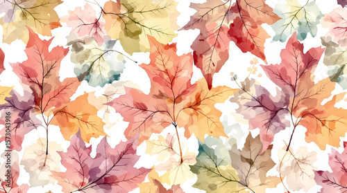 Watercolor background pattern autumn leaves on white background