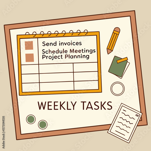 Weekly tasks board with pencil and notes