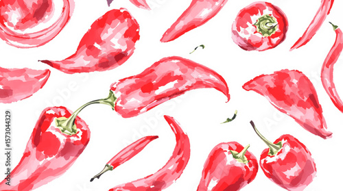 Watercolor pattern red pepper on white background vector	
