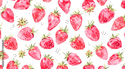  Watercolor pattern strawberries on white background