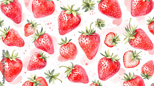 Watercolor background pattern strawberry on white background	