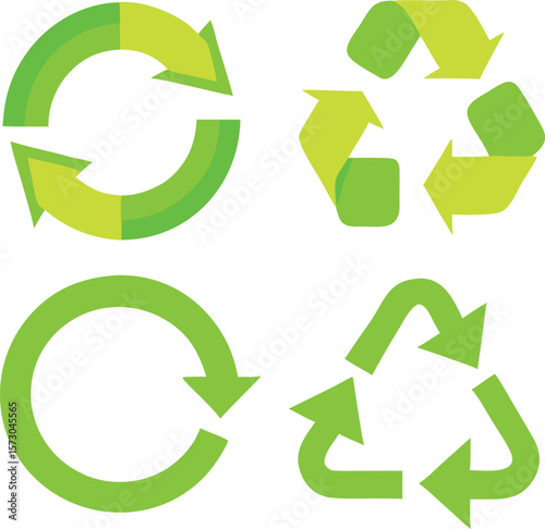 Green recycling arrows and circular motion symbols vector