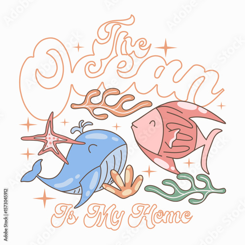 Sea animals quotes t-shirt designs bundle with groove style, Vintage aquatic animals graphic, Underwater animals design or print, Ocean conservation poster design
