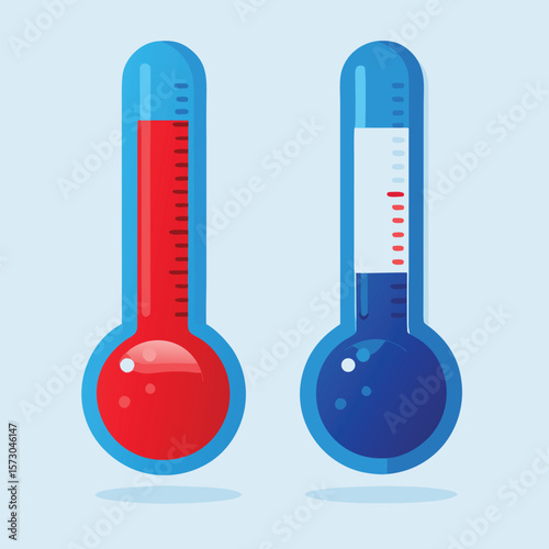 Two thermometers with red and blue liquid temperature measurement