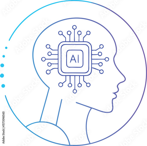 Human head profile with A I chip circuit connections artificial intelligence