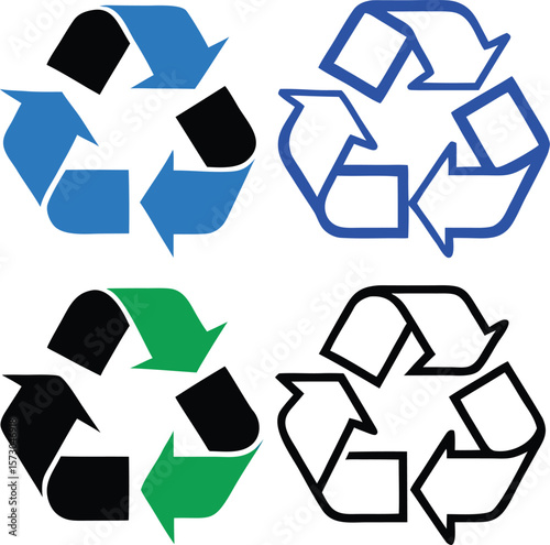 Blue green black white recycling symbols arrows