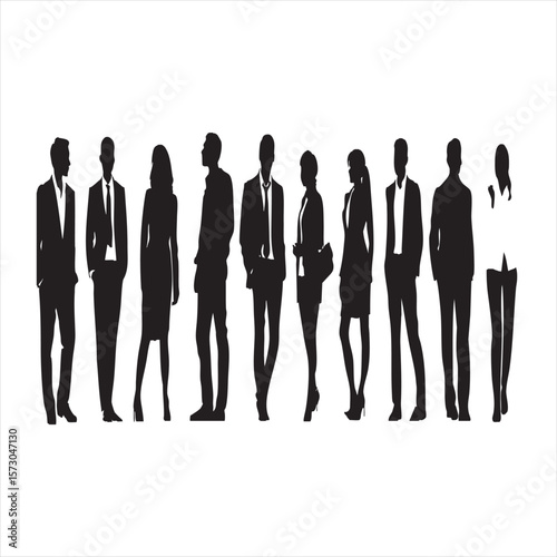 Diverse Business Group Silhouettes, Corporate Team Lineup, Professional Staff Vector, Office Workforce Assortment
