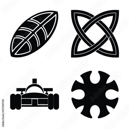 Black leaf knot racecar gear symbols vector