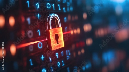Digital Security Concept with a Combination of a Lock and a Binary Number Background Representing Cyber Protection and Data Security in Modern Technology