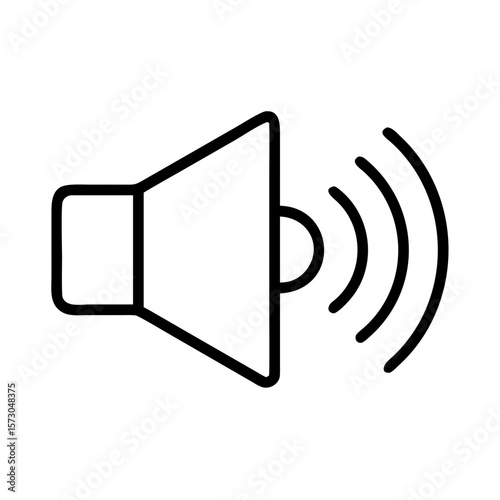 Minimalist black outline vector icon of a speaker with sound waves, symbolizing volume, audio output, and sound control. Isolated on a transparent background