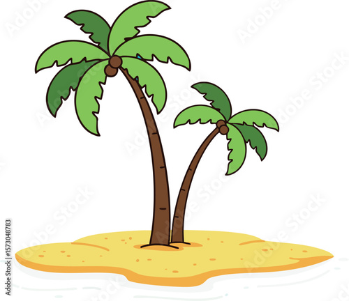 Palm trees on small sandy island tropical beach nature summer vector illustration