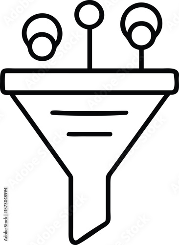 Thin line funnel chart icon representing data analysis and business processes