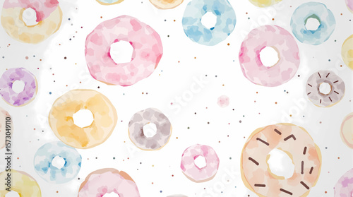 Watercolor background pattern donuts on white background
