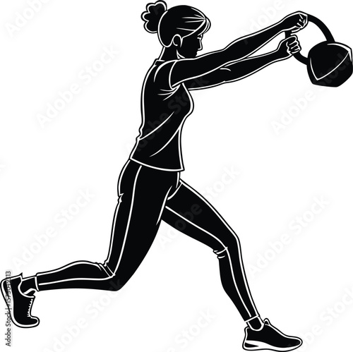 Woman Exercising with Kettlebell – Strength Training Fitness Silhouette Illustration