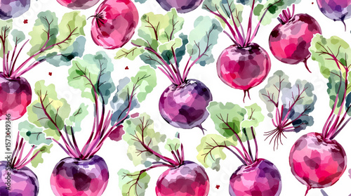 Watercolor beet pattern on white background