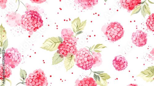 Watercolor pattern featuring raspberries white background	